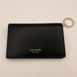 Kate Spade Black Pebbled Leather Zip Card Holder Keychain Wallet
